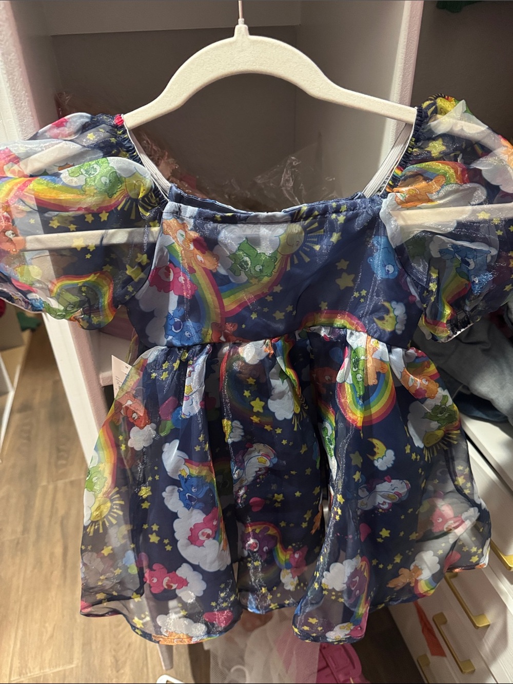 Care Bears Navy Rainbow Puff Sleeve Dress - Multicolor